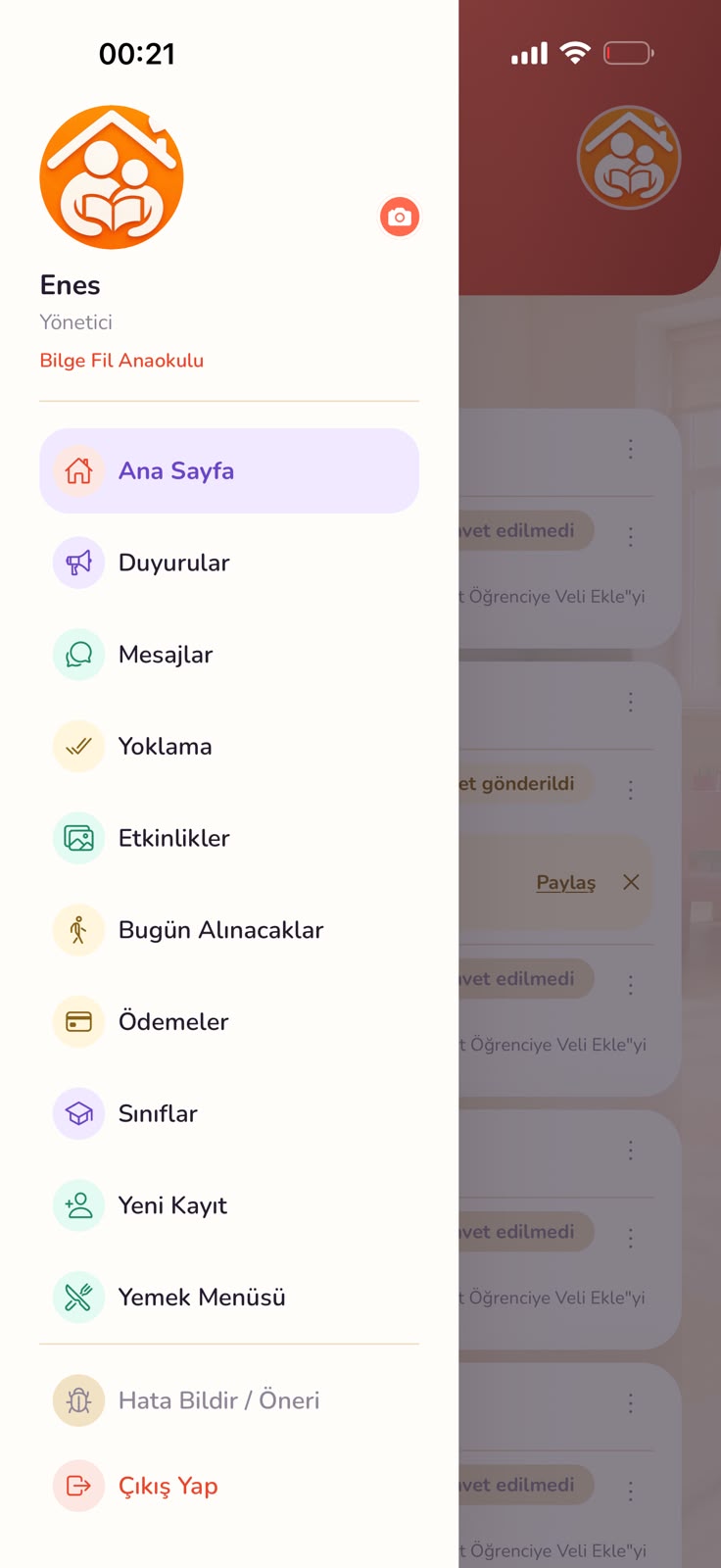 Yönetici menüsü