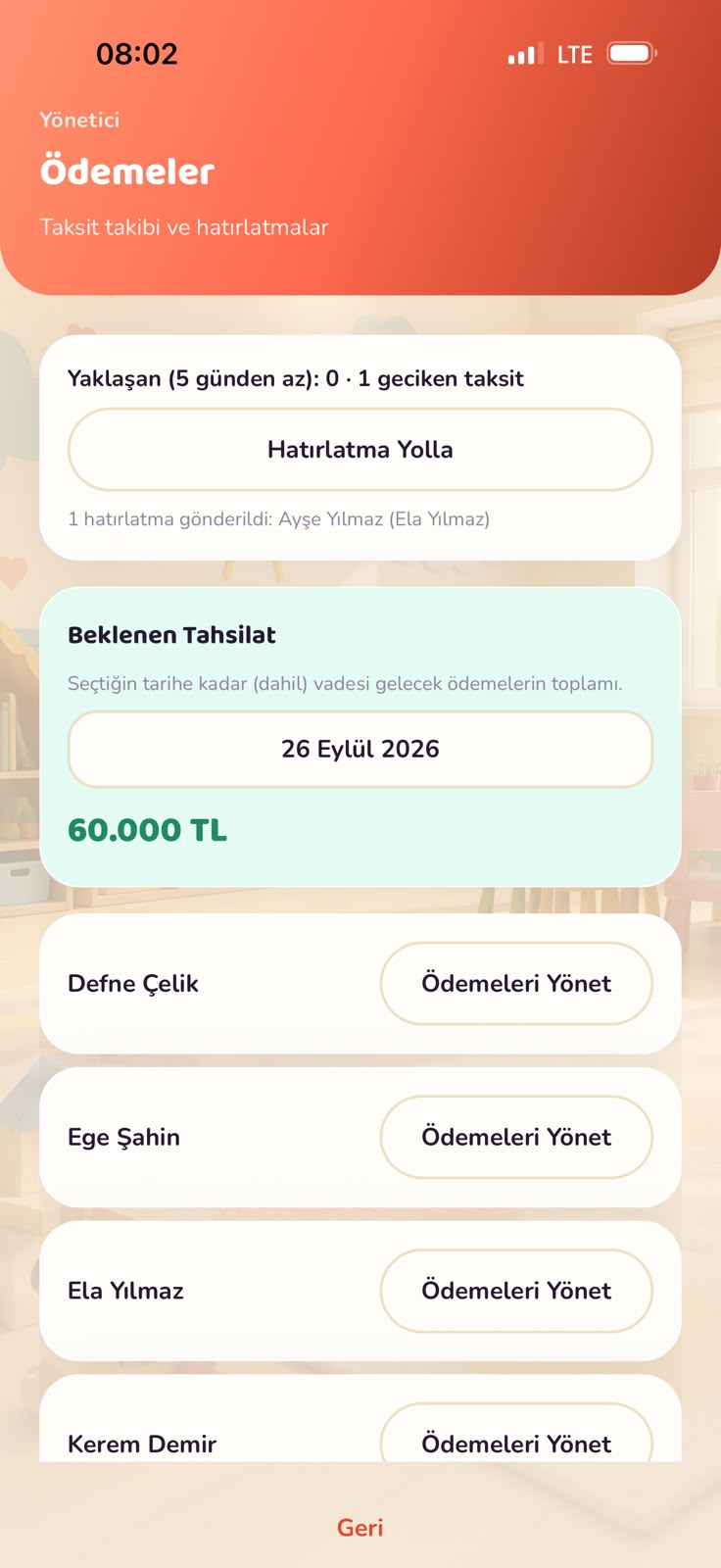 Ödemeler ekranı