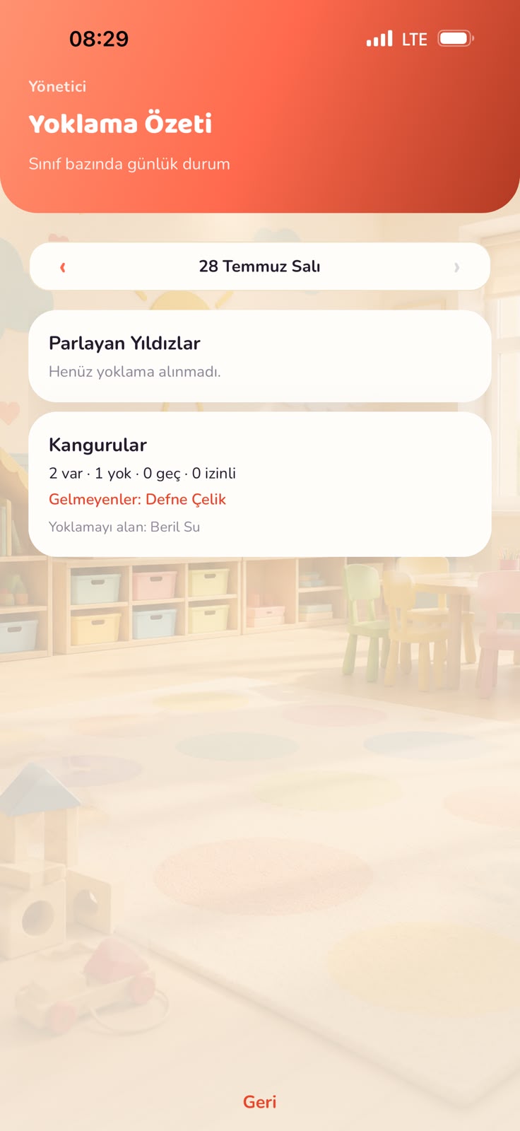 Yoklama özeti ekranı